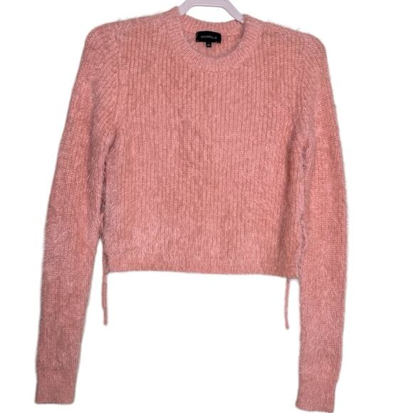 Majorelle Majorie Pink Sweater Fuzzy Crop with Side Ties Size Small - Picture 8 of 13
